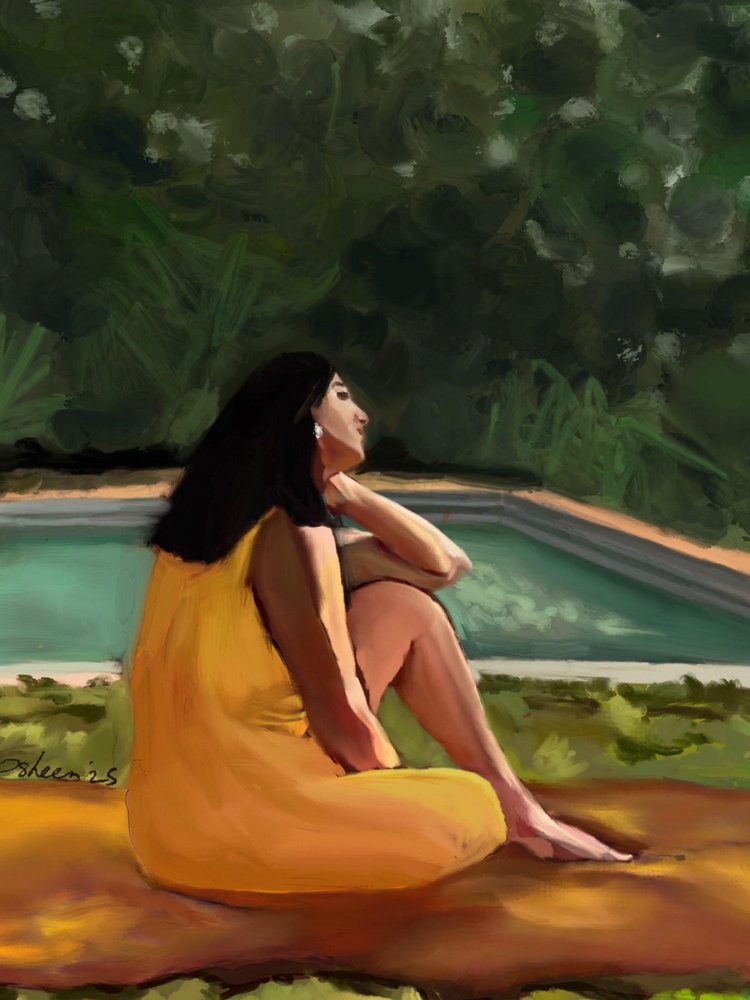 Serenidad con vestido amarillo de Osheensgallery