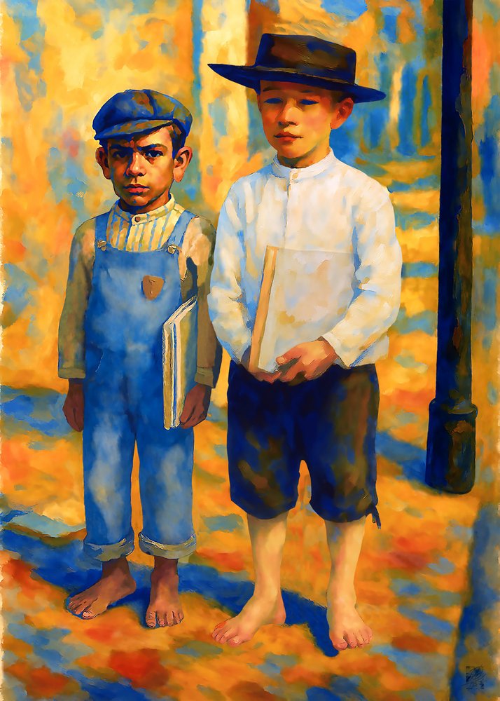 Niños descalzos con libros de Osvaldo Russo