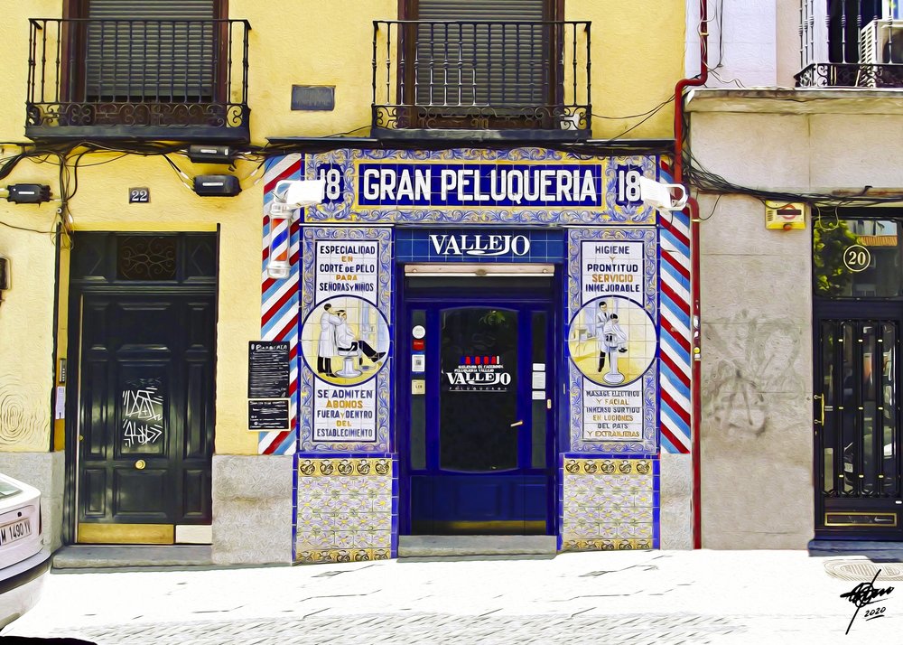 Barbería con azulejos azules de Osvaldo Russo