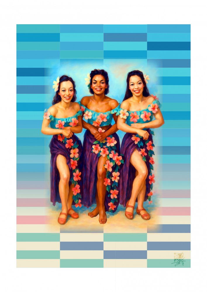 Bailarines hawaianos sonrientes de Osvaldo Russo