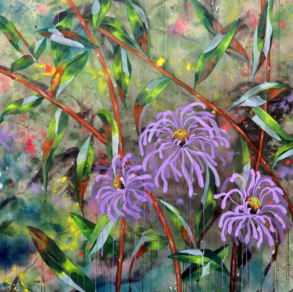 Flores de jardín en tonos morados vivos de Poonam Choudhary
