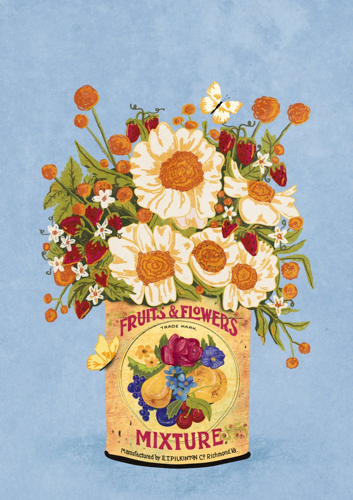 Flores en una lata de té vintage de Raissa Oltmanns