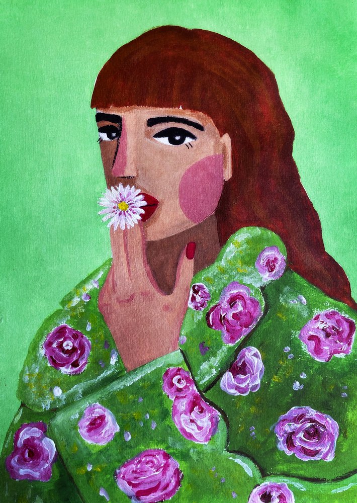 Mujer fumando una flor de Raissa Oltmanns