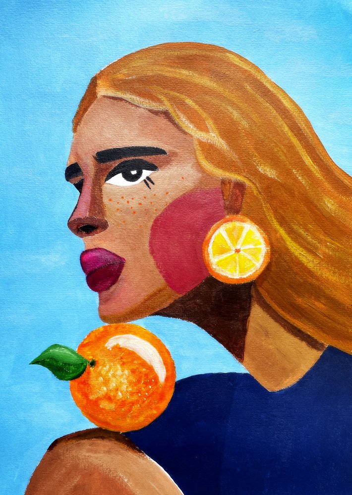 Mujer con naranja de Raissa Oltmanns