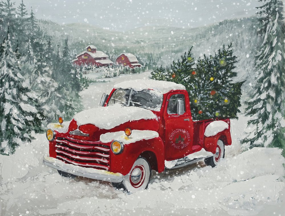 Navidad con el camión rojo nevado de Renate Holzner