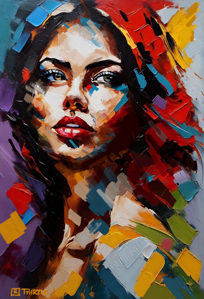 Retrato abstracto y vibrante de una mujer de Robert Thirtle