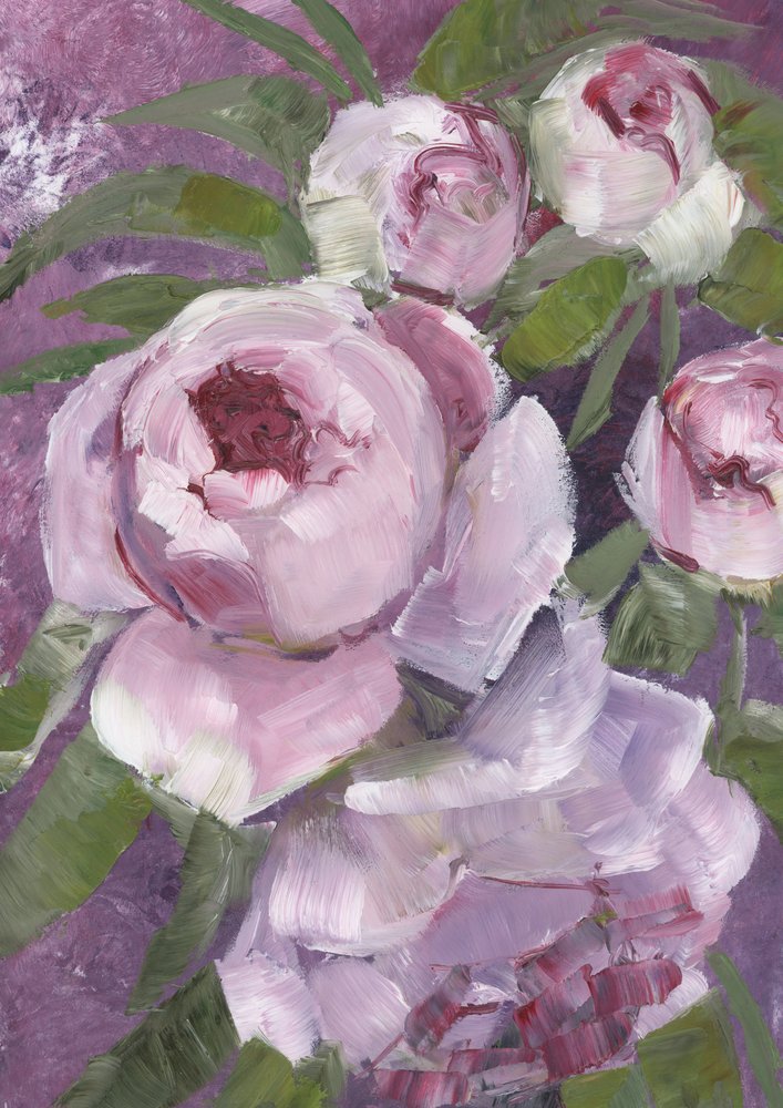 Peonías rosas de estilo pictórico de Rosana Laiz Blursbyai