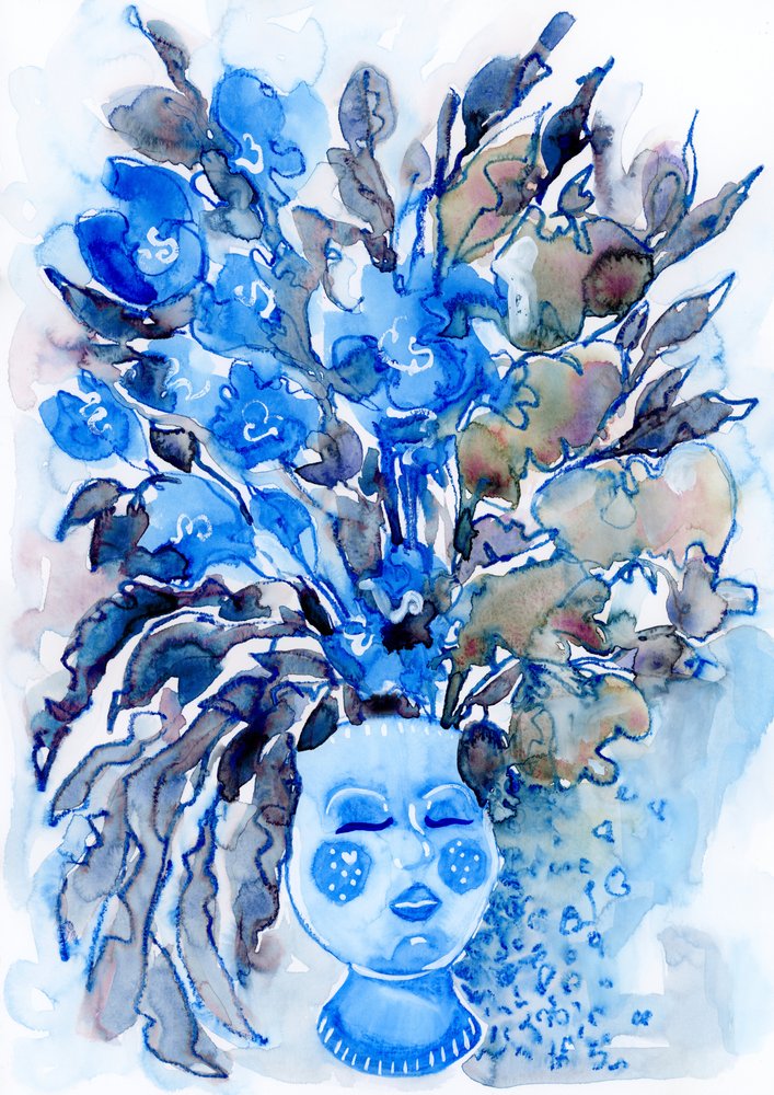 Corona floral azul de estilo caprichoso de Rosana Laiz Blursbyai