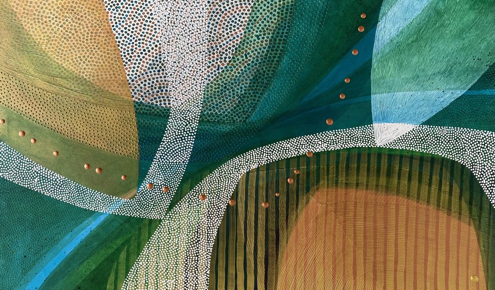Flujo abstracto de oro verde de SAN STARLING