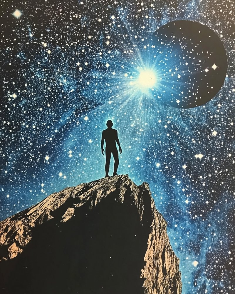 Un hombre contemplando el cosmos de Samantha Hearn