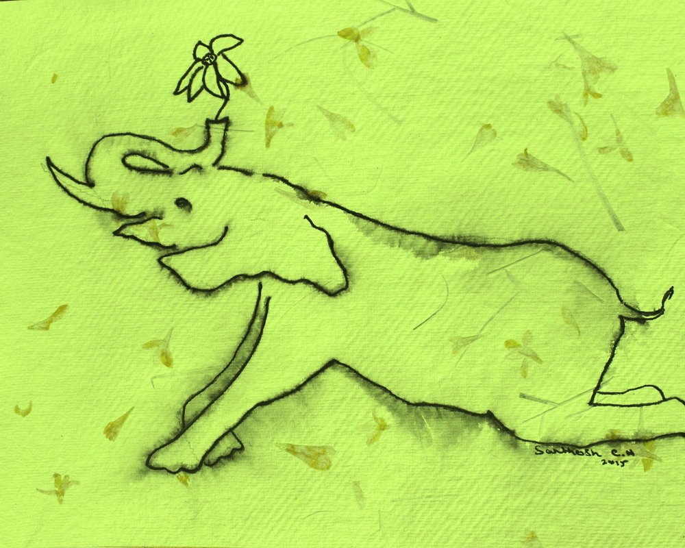 Elefante feliz con una flor de Santhosh ch