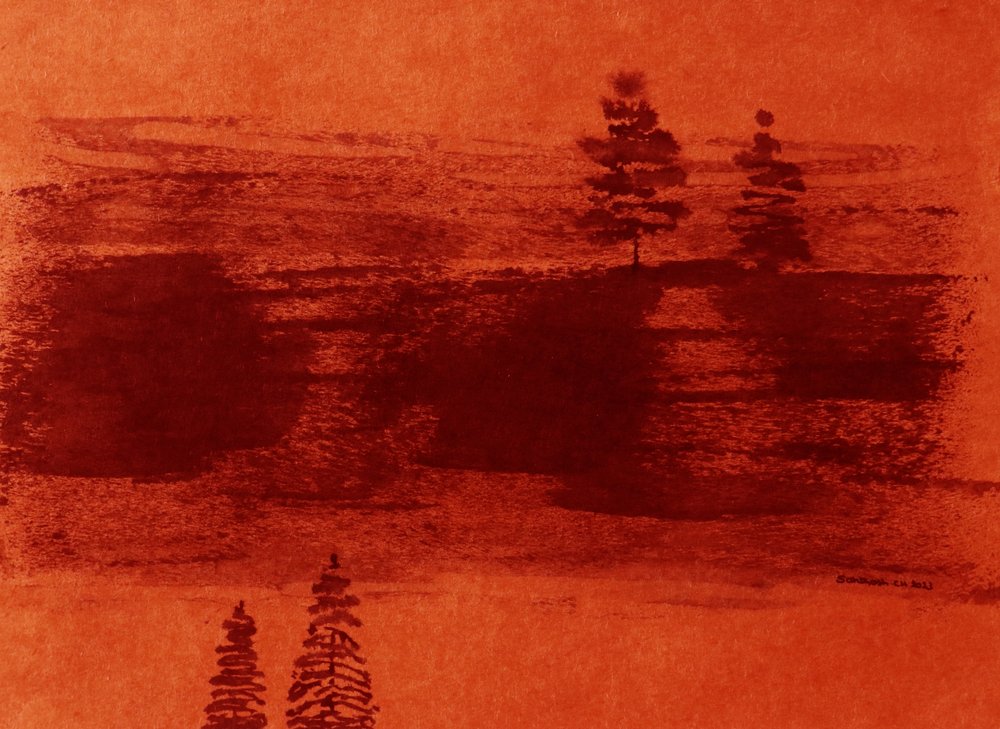Lago naranja al crepúsculo de Santhosh ch