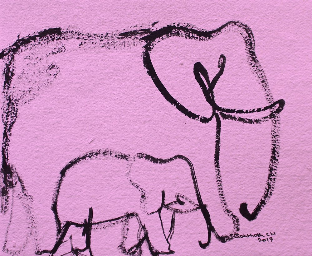 Boceto de una familia de elefantes rosas de Santhosh ch
