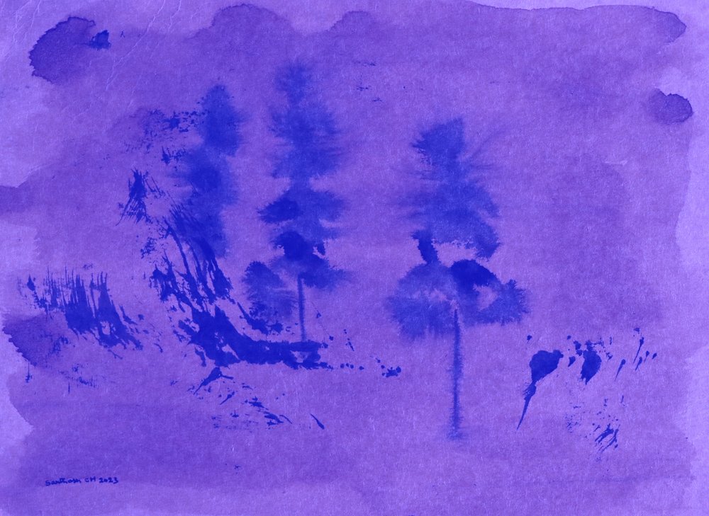 Pinos en bruma púrpura de Santhosh ch