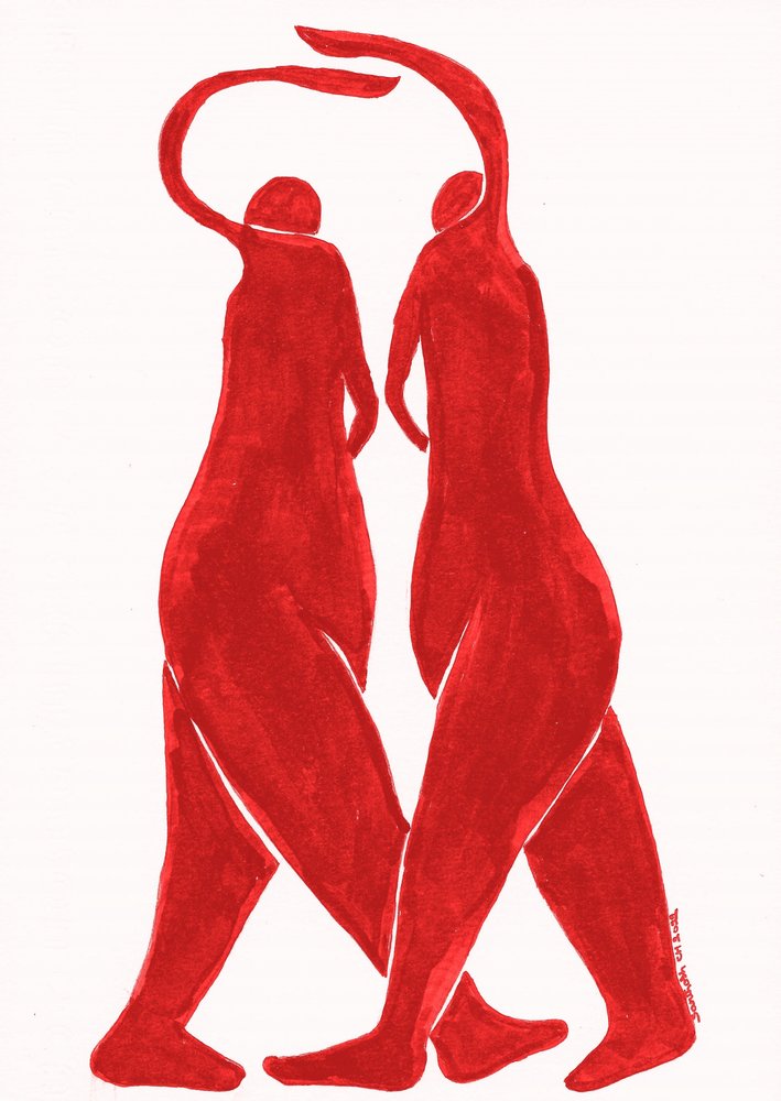 Bailarines rojos se abrazan de Santhosh ch