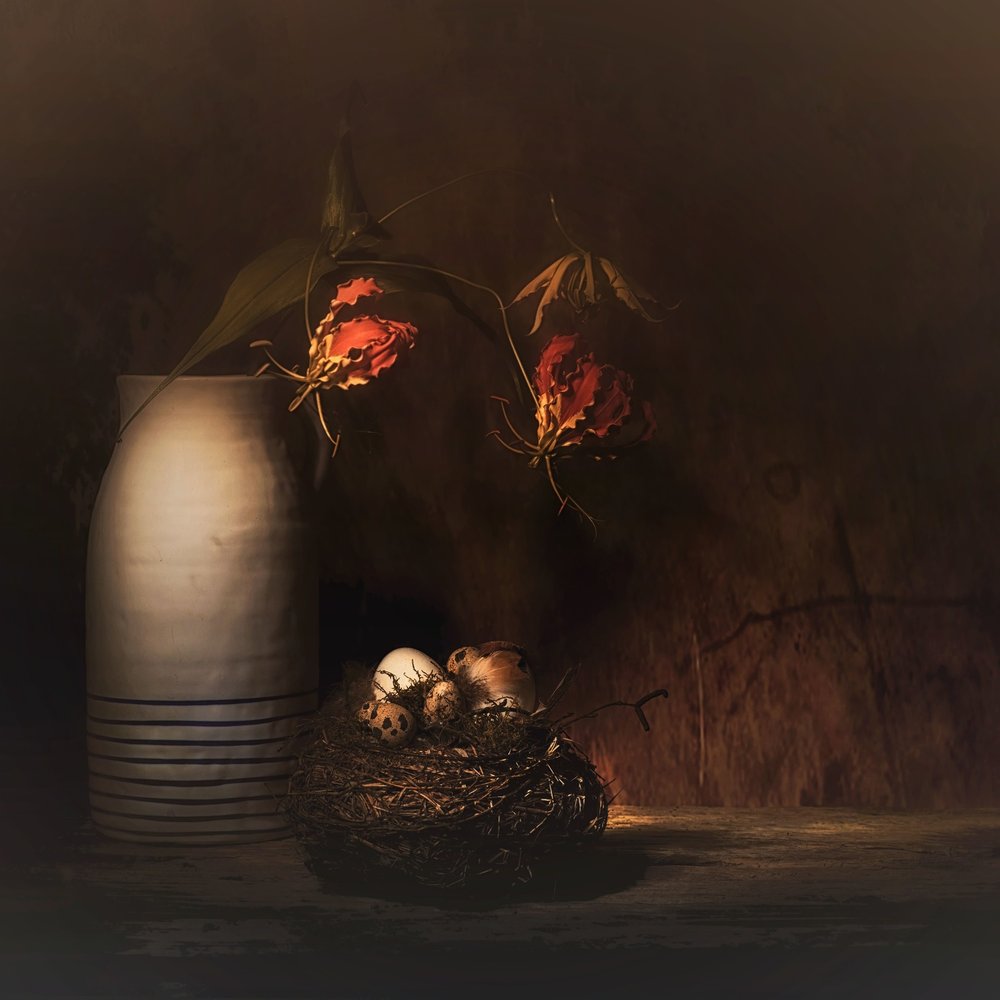 Naturaleza muerta floral rústica de Saskia Dingemans