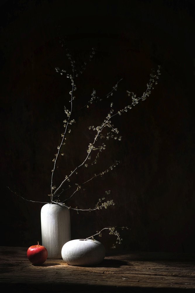 Naturaleza muerta rústica con manzana de Saskia Dingemans