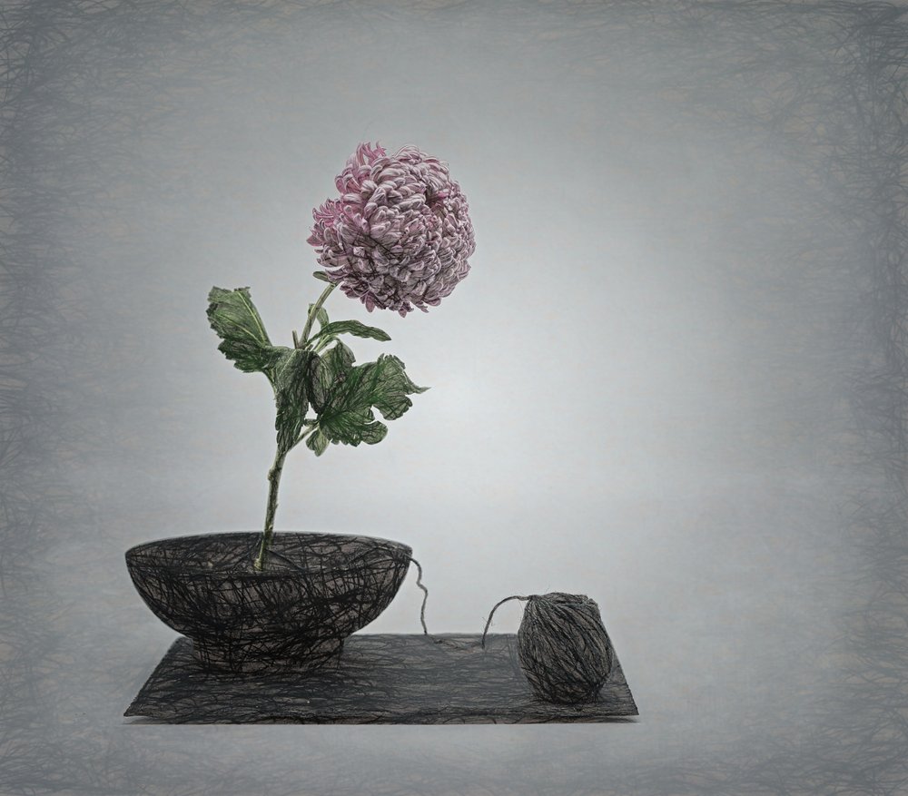 Naturaleza muerta con flores rosas texturizadas de Saskia Dingemans