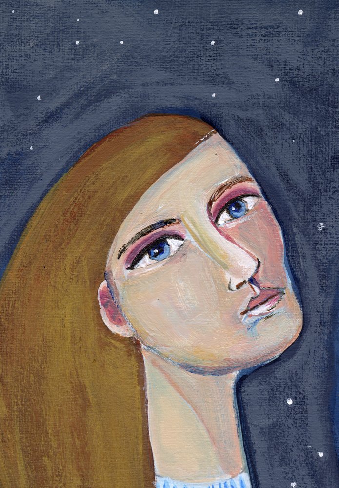 Mujer contemplando las estrellas de Sharyn Bursic