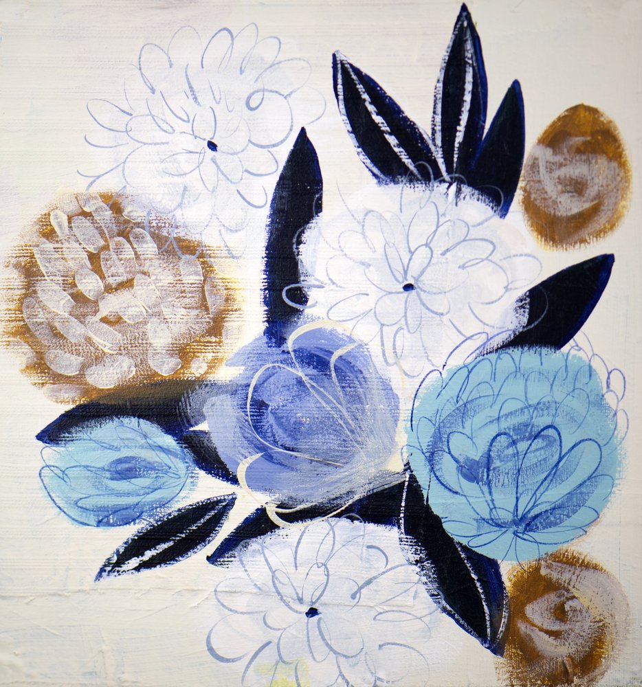 Flores abstractas azules y doradas de Shelley Hampe
