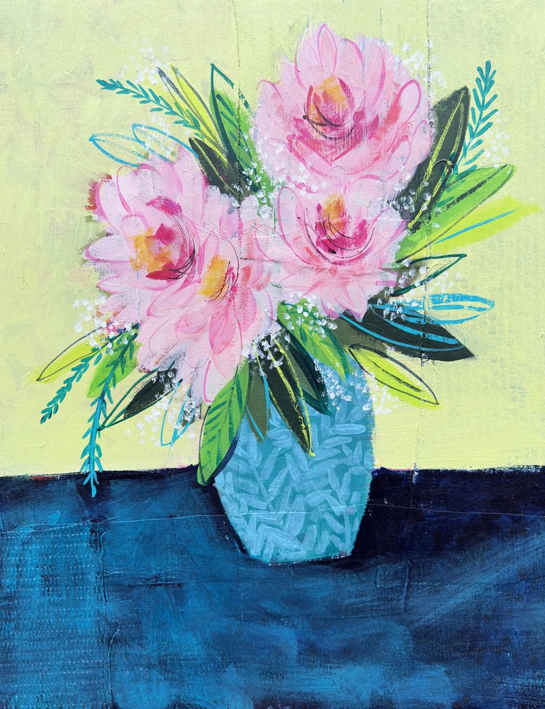 Ramo floral rosa abstracto de Shelley Hampe