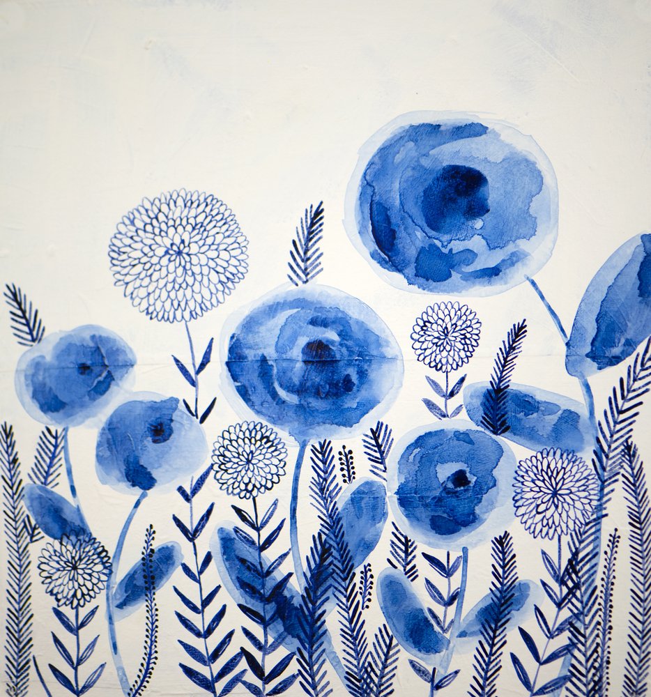 Flores de acuarela índigo de Shelley Hampe