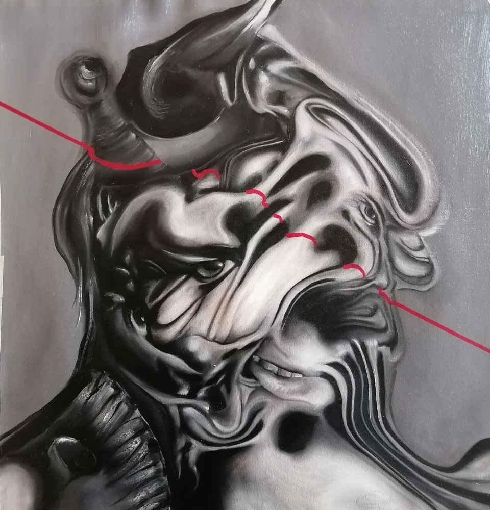 Rostro surrealista distorsionado de Stefano Mazzolini