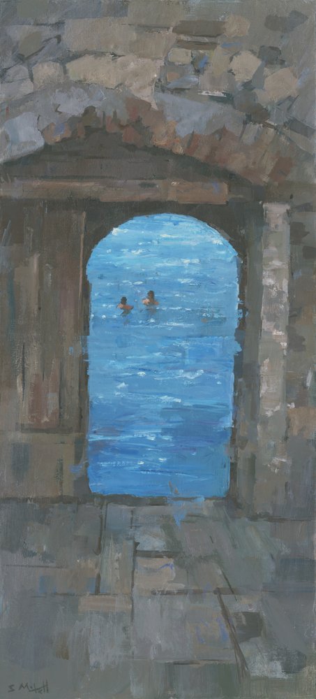 Nadadores pasando por el arco de Steve Mitchell