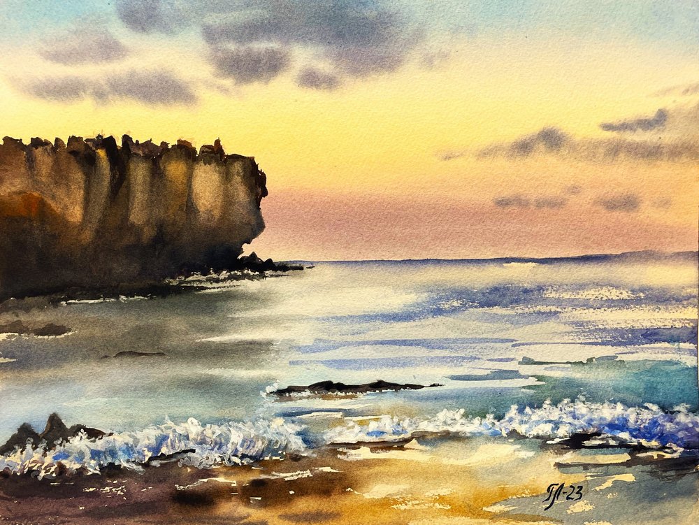 Acantilados junto al mar a la hora dorada de Tanya Lundmark