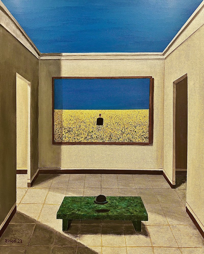 Habitación surrealista con un cuadro de Tom Blood