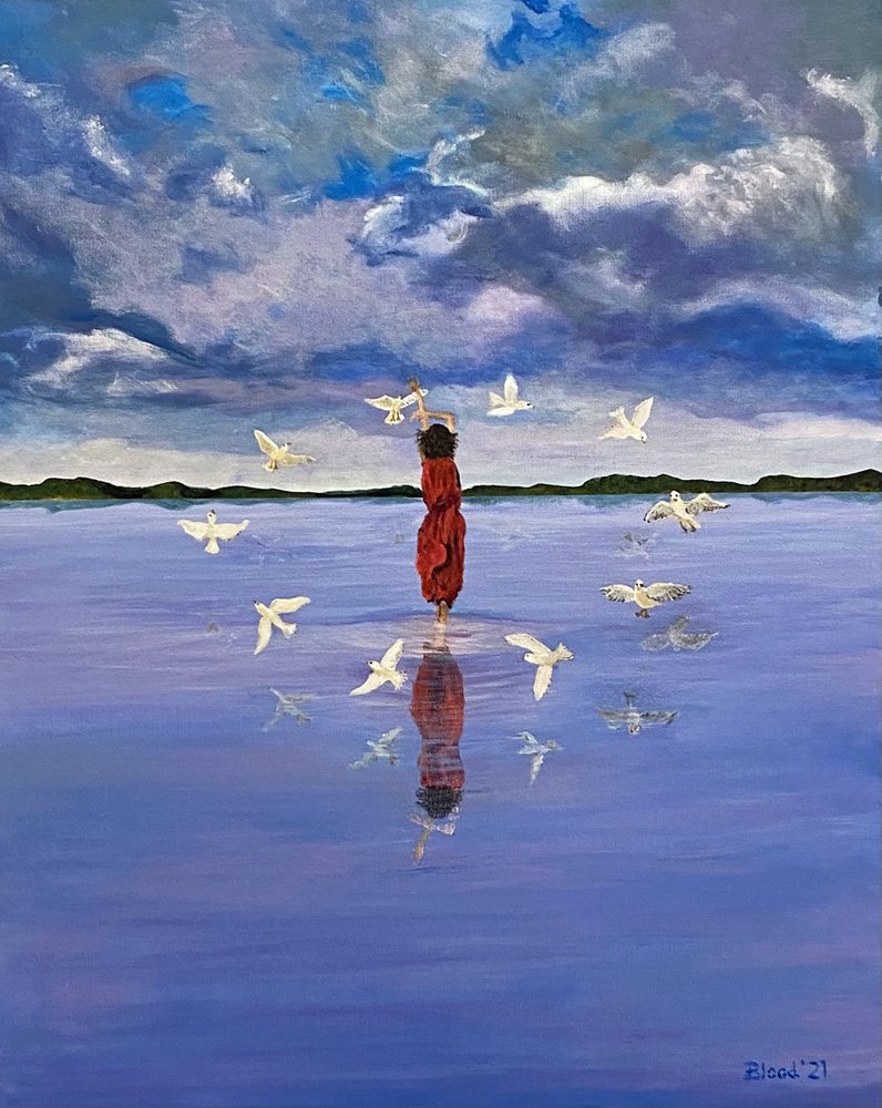 La mujer y las aves en vuelo de Tom Blood