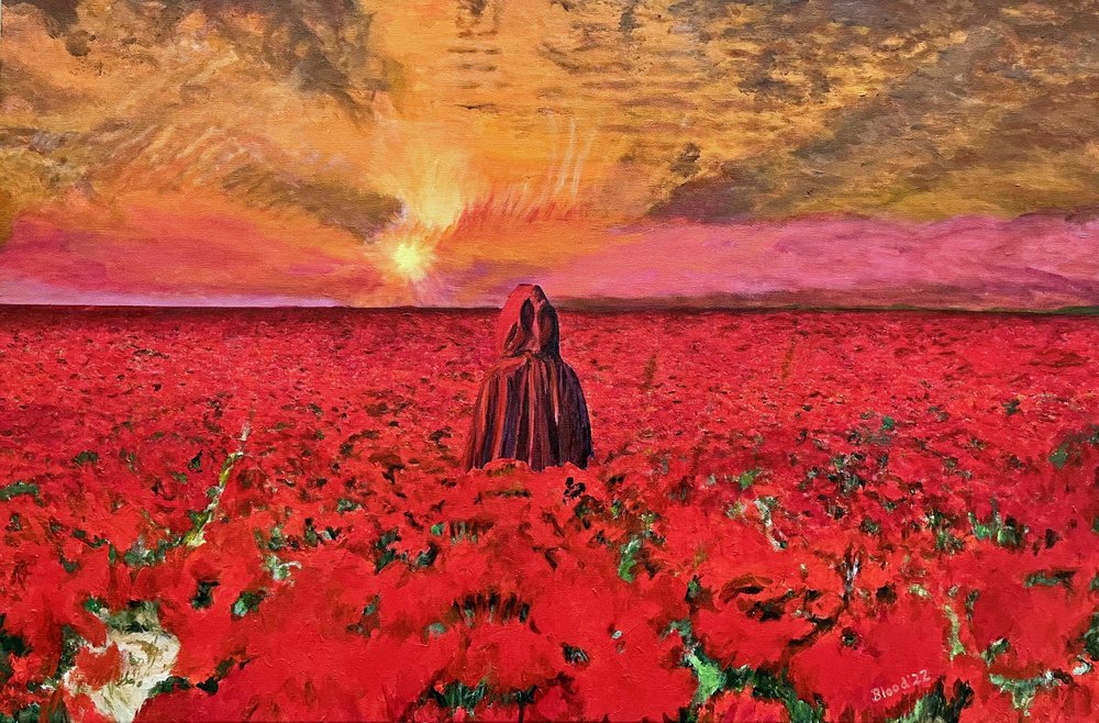 Mujer en un campo de amapolas de Tom Blood