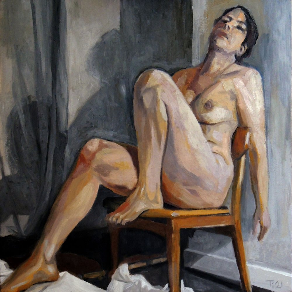 Figura desnuda en actitud contemplativa de Tore Bahnson