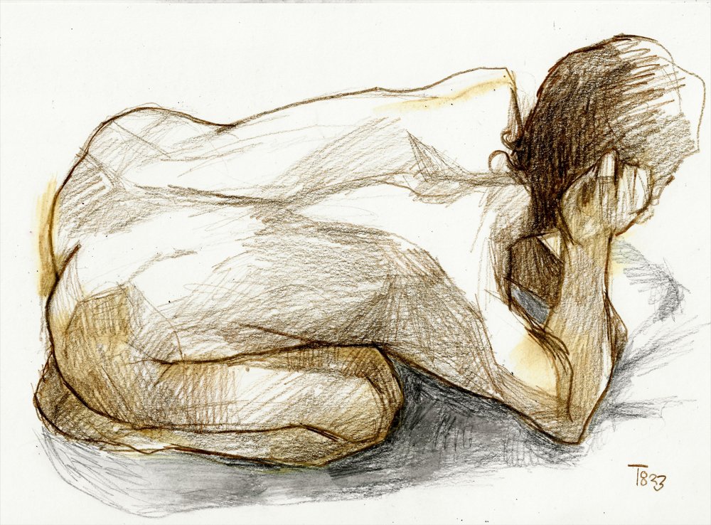 Boceto de un desnudo acurrucado de Tore Bahnson