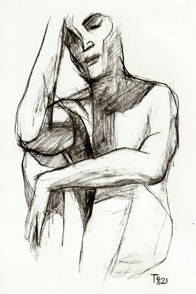 Dibujo de una figura pensativa de Tore Bahnson