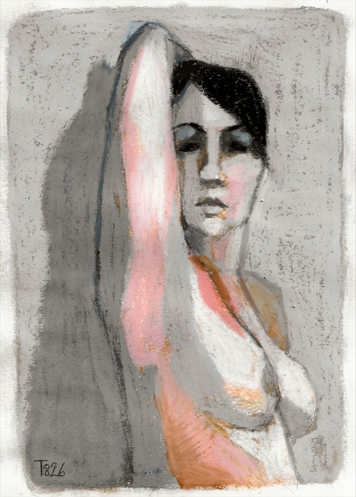 Dibujo de una figura pensativa de Tore Bahnson