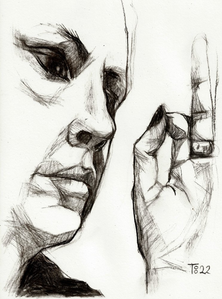 Boceto de un perfil pensativo de Tore Bahnson