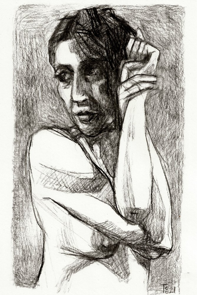 Dibujo de una mujer pensativa de Tore Bahnson