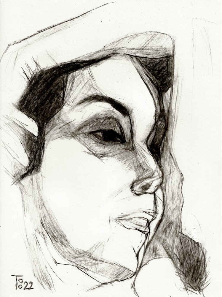 Boceto de una mujer pensativa de Tore Bahnson
