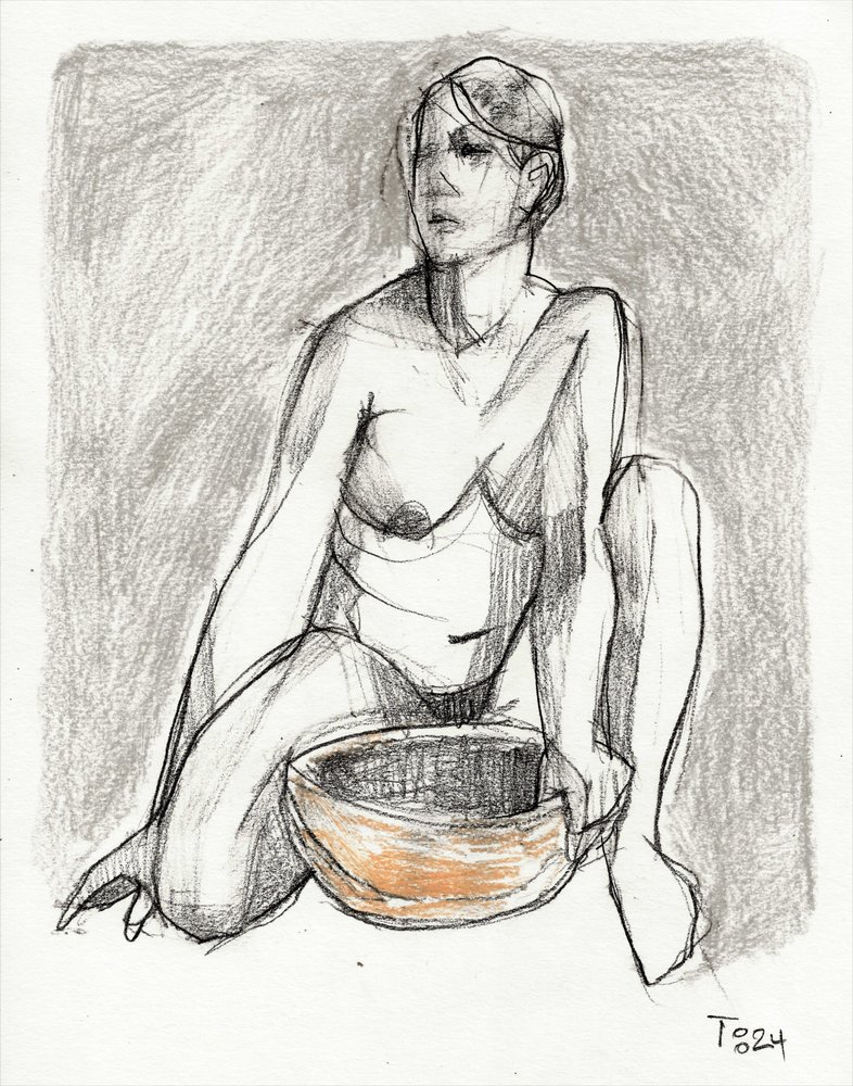 Dibujo de figuras desnudas en un ambiente tranquilo de Tore Bahnson