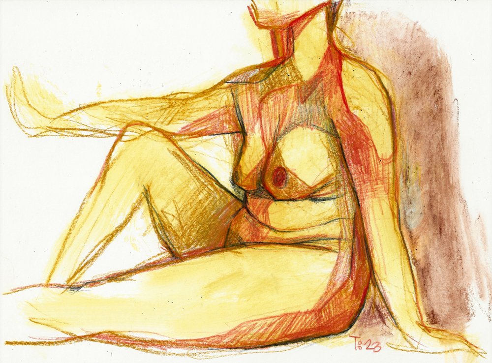 Dibujo de una figura desnuda recostada de Tore Bahnson