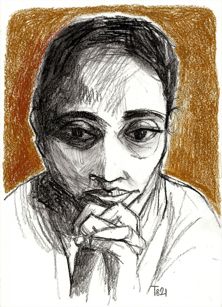 Dibujo de una mujer pensativa de Tore Bahnson