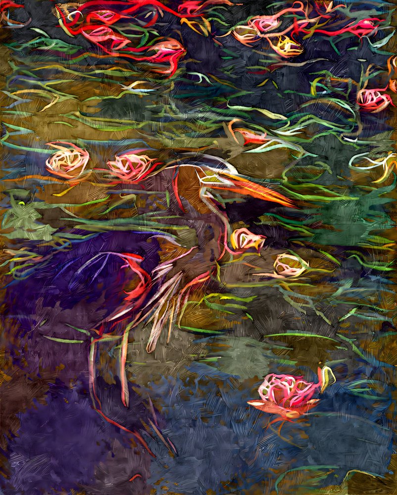 «Nenúfares» de Painterly Heron de Uma Gokhale