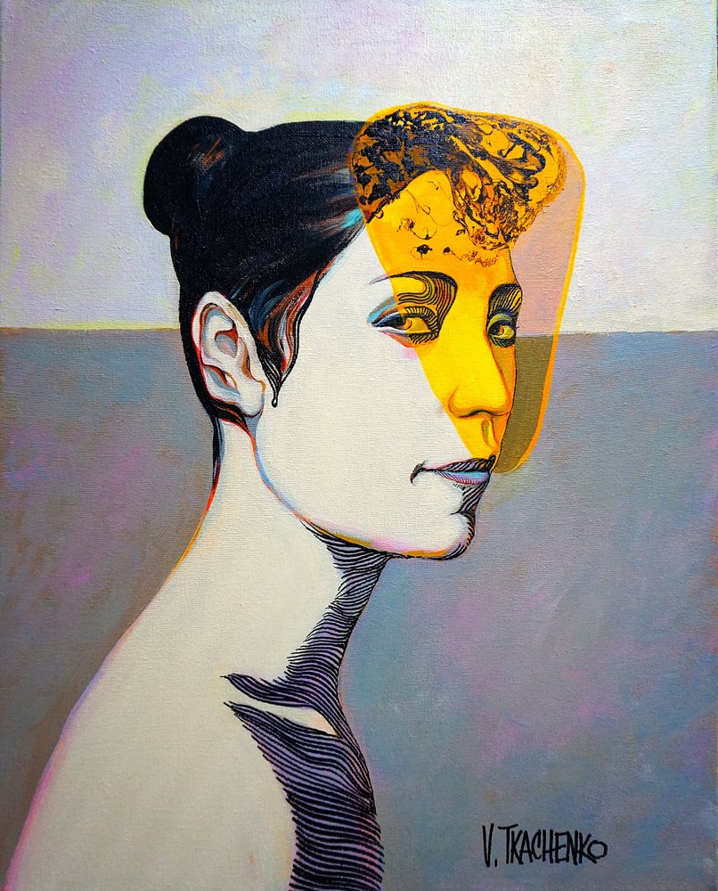 Perfil abstracto de una mujer amarilla de Victor Tkachenko