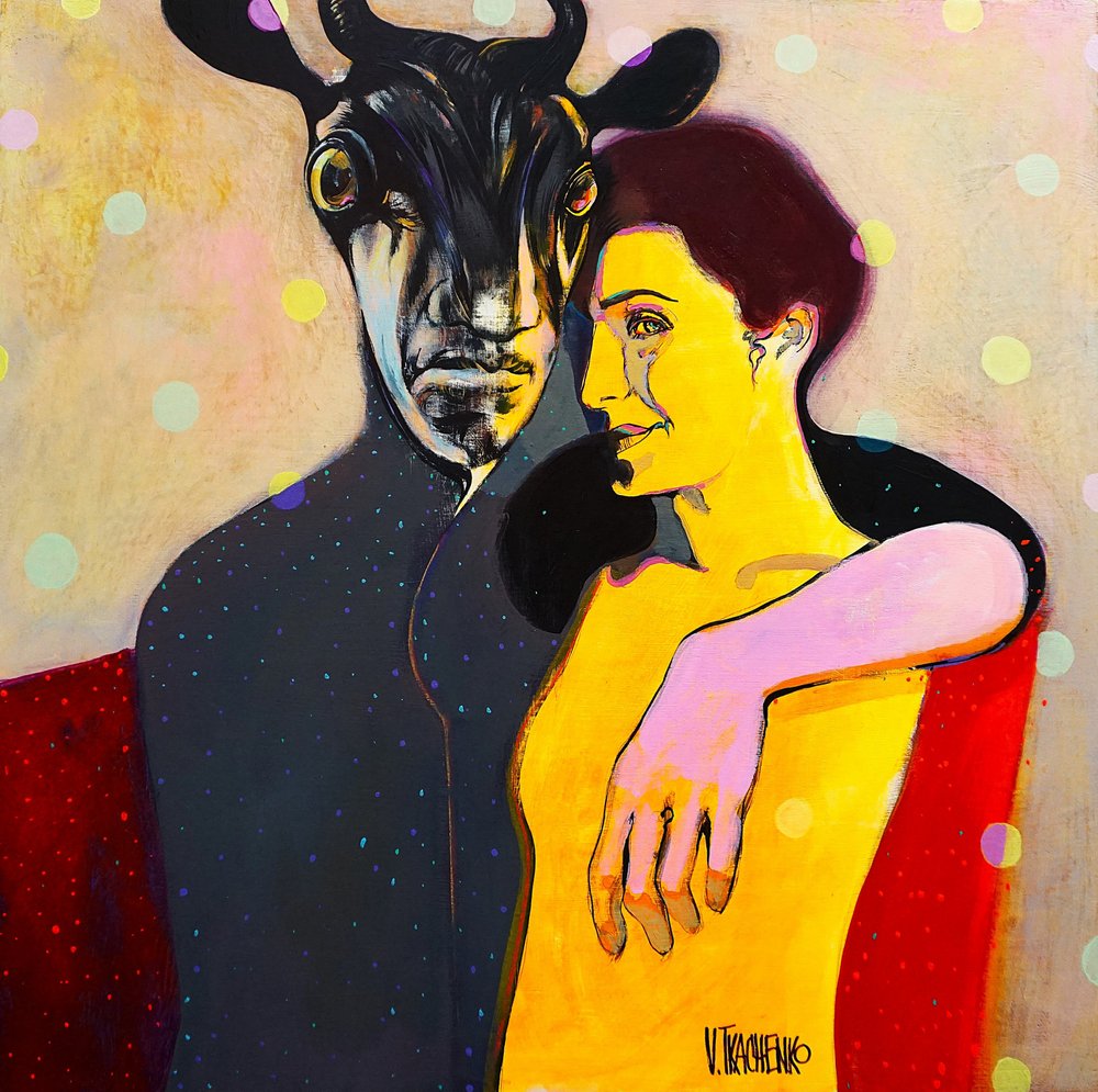 Pareja con una figura con cuernos de Victor Tkachenko