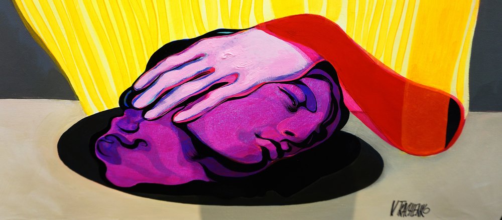 Cabeza morada, mano rosa de Victor Tkachenko