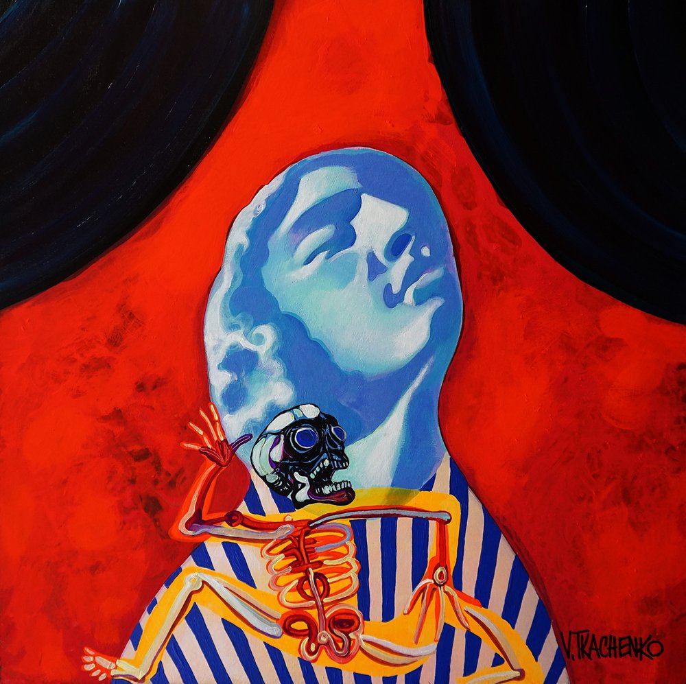 Esqueleto de cabeza azul surrealista de Victor Tkachenko