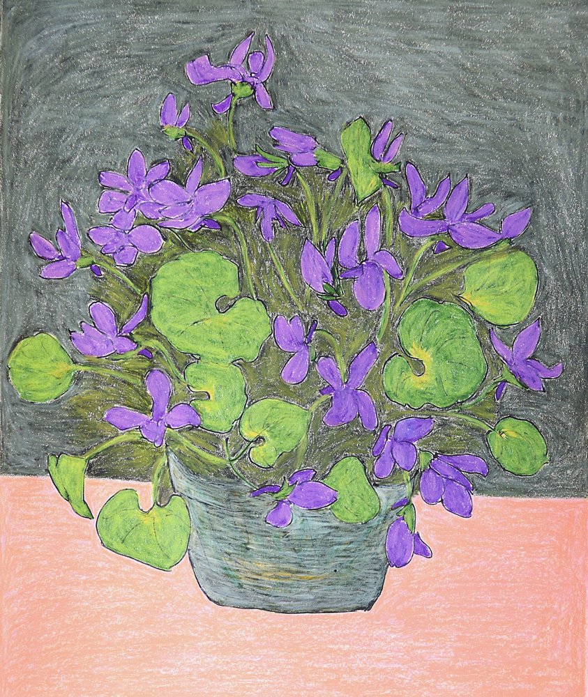 Violetas moradas en maceta de Viktoriia Saunina