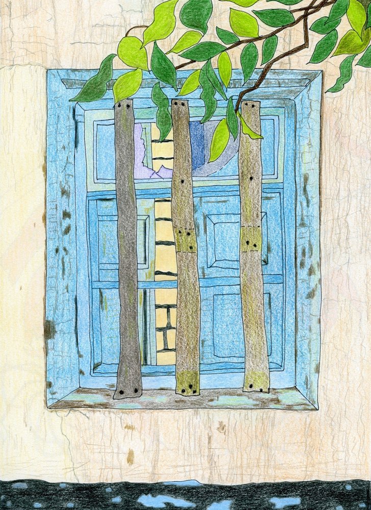 Ventana azul rústica de Viktoriia Saunina