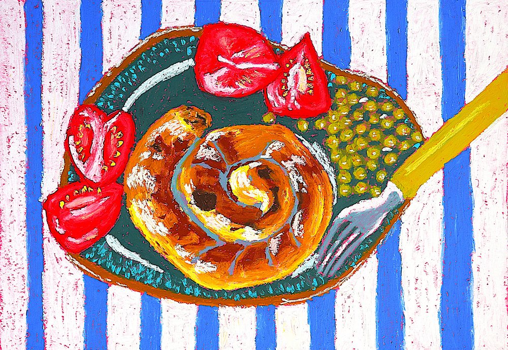 Pastel en espiral sobre rayas de Viktoriia Saunina